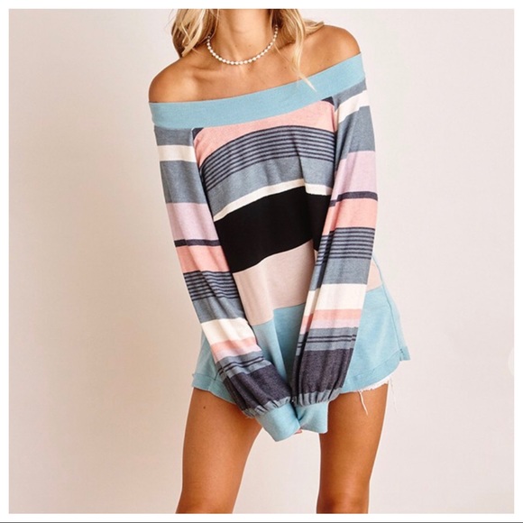 Striped color block off the shoulder top - Picture 6 of 6